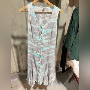 XCVI Gray and Aqua Striped Dress